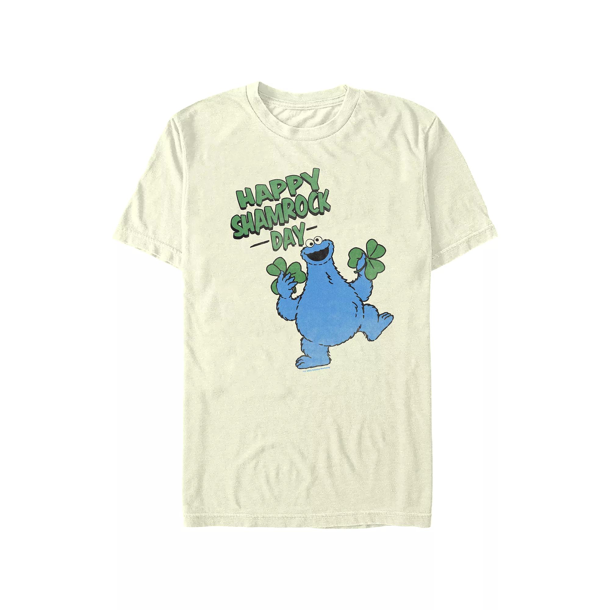 Men's Sesame Street Cookie Monster Happy Shamrock Day Graphic Tee, Size: Medium, Natural Product Image
