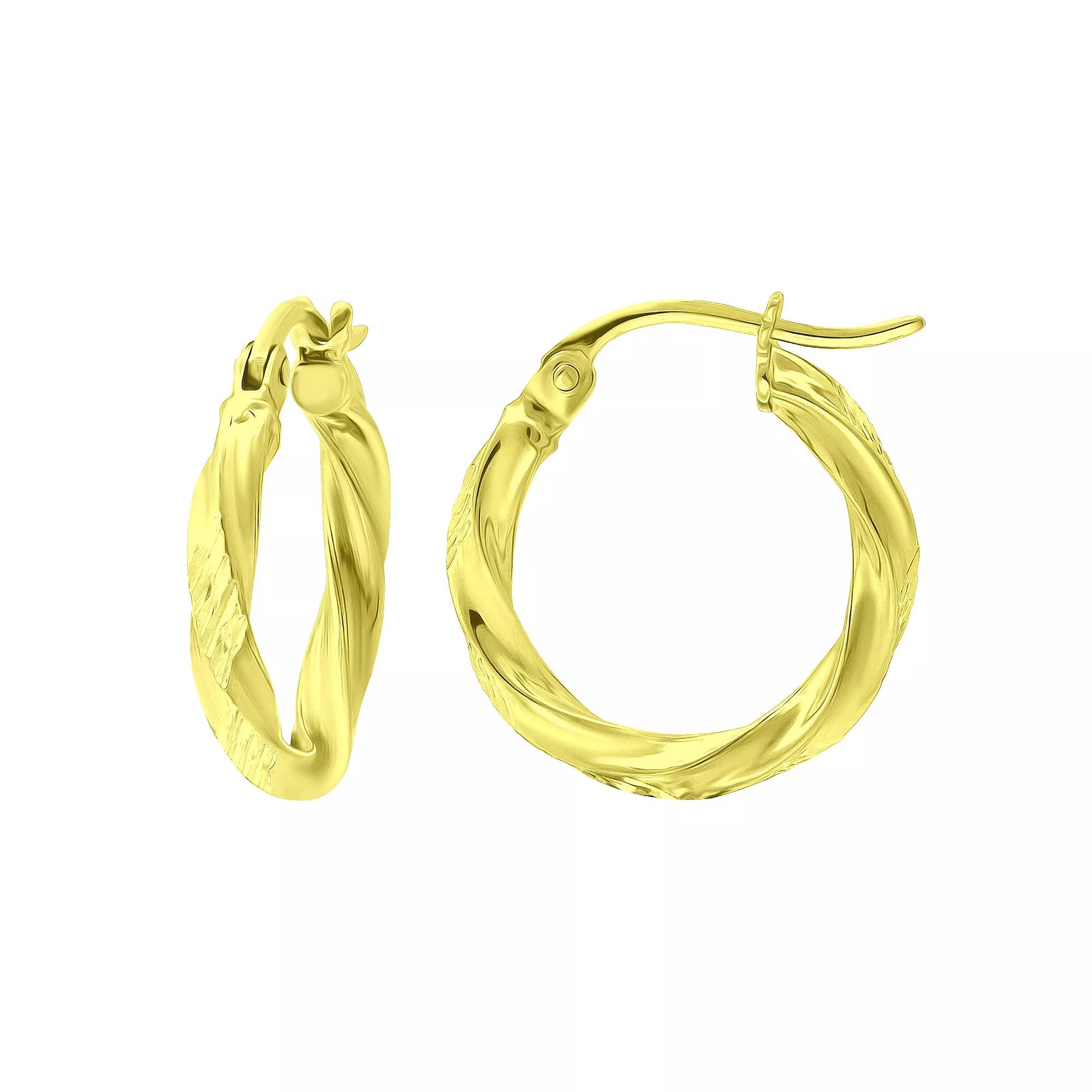 Aleure Precioso Sterling Silver Textured Twist Hoop Earrings, Women's, Size: 30MM, Gold Tone Product Image