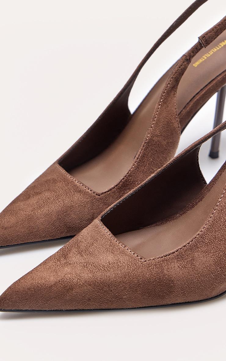 Chocolate Faux Suede Point Toe Sling Back Heeled Courts Product Image