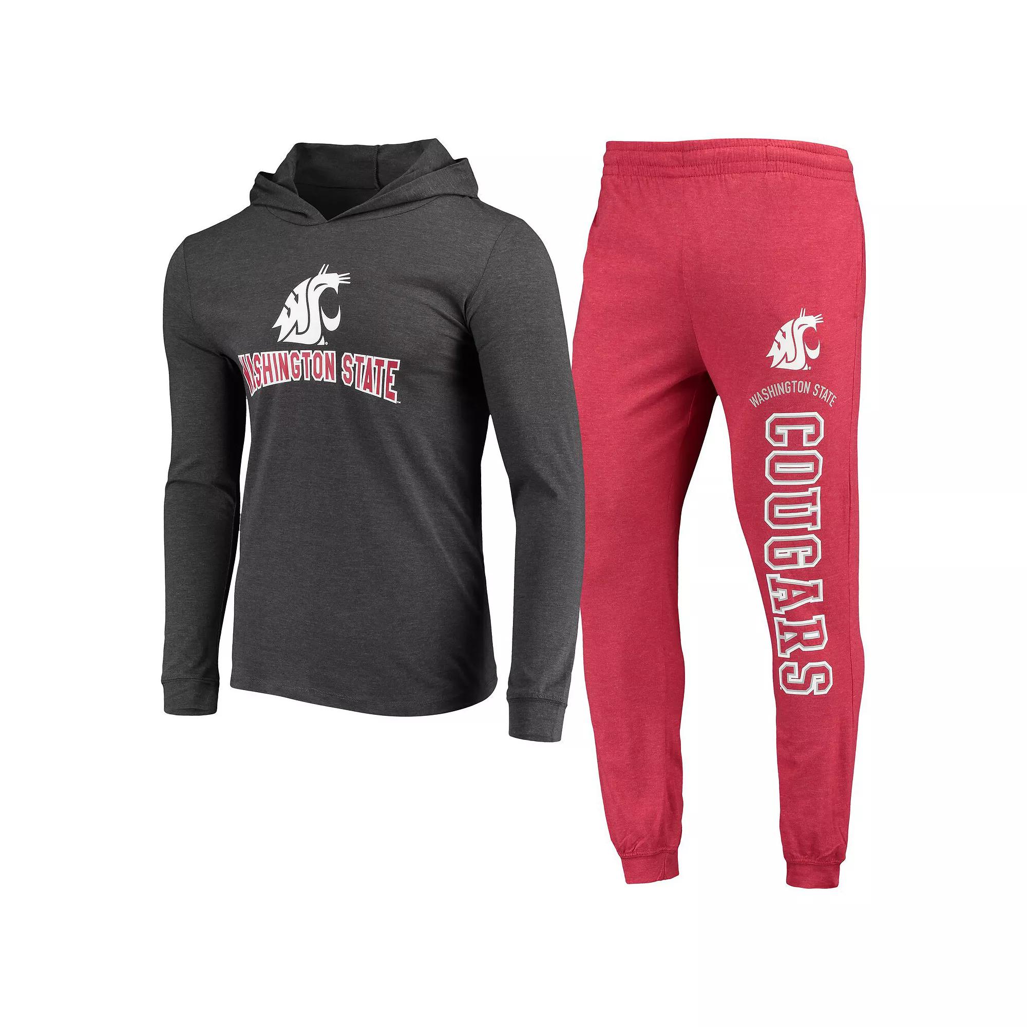 Men's Concepts Sport Crimson/Heather Charcoal Washington State Cougars Meter Long Sleeve Hoodie T-Shirt & Jogger Pajama Set, Size: Large, Wsc Red Product Image