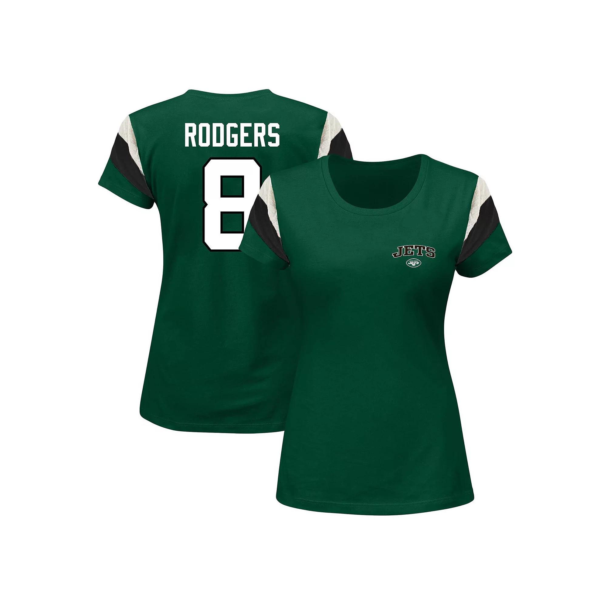 Women's Fanatics Branded Aaron Rodgers Green New York Jets Plus Size Sleeve Stripe Name & Number T-Shirt, Size: 2XL Product Image
