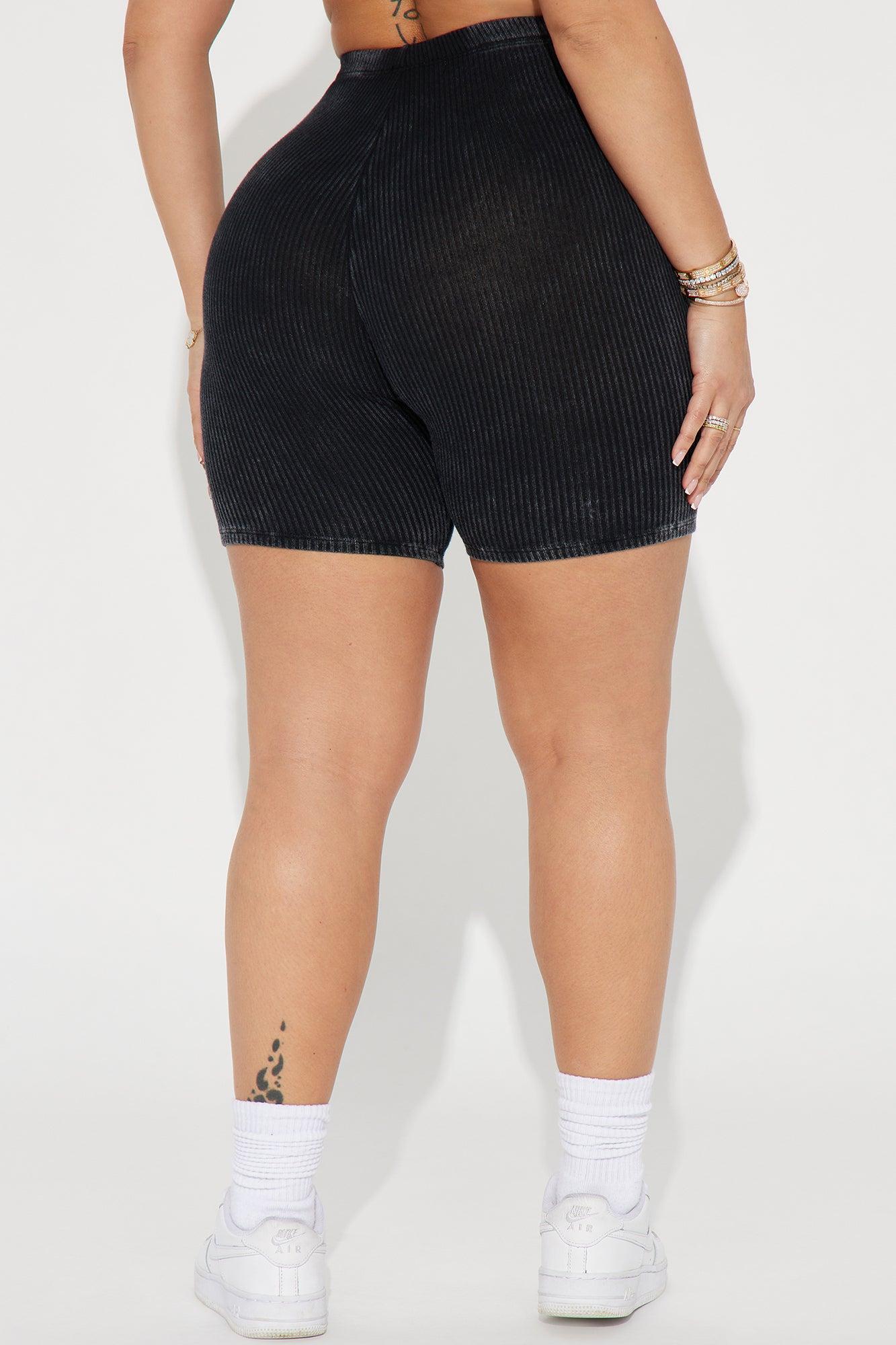 Never Too Late Washed Biker Short - Black Product Image