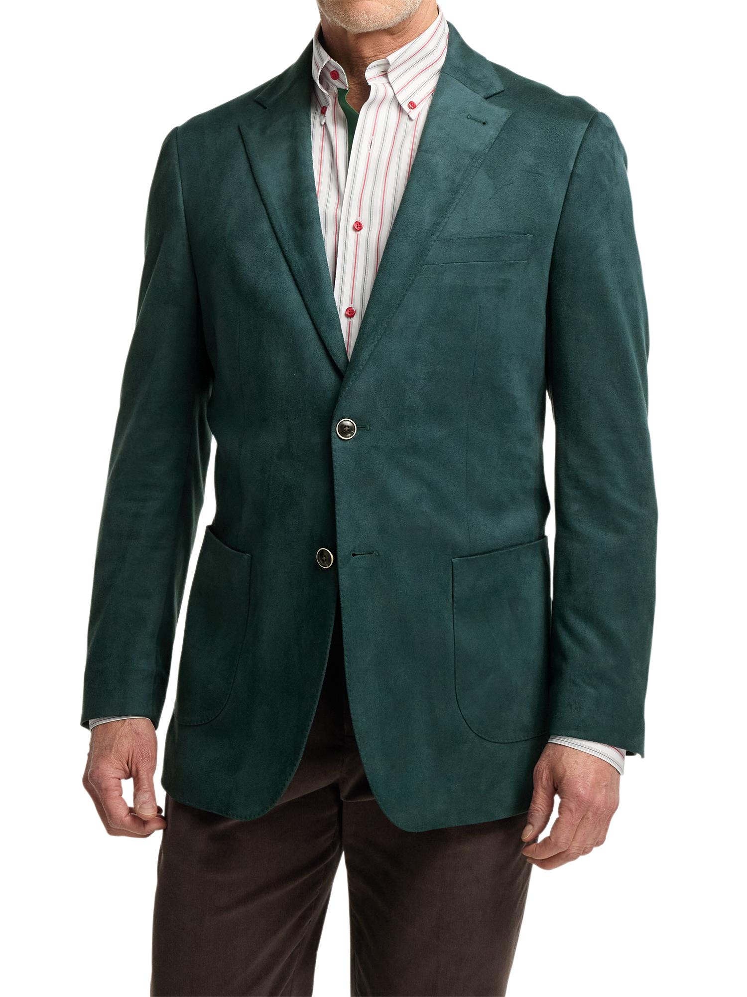 Microsuede Single Breasted Notch Lapel Sport Coat - Dark Green Product Image