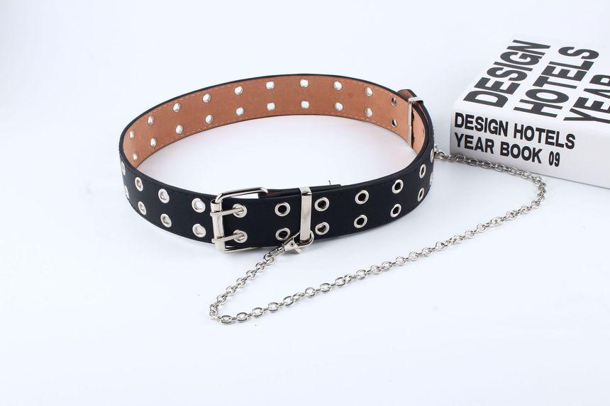 Single/ Double Eyelet Chain Strap Faux Leather Belt Product Image