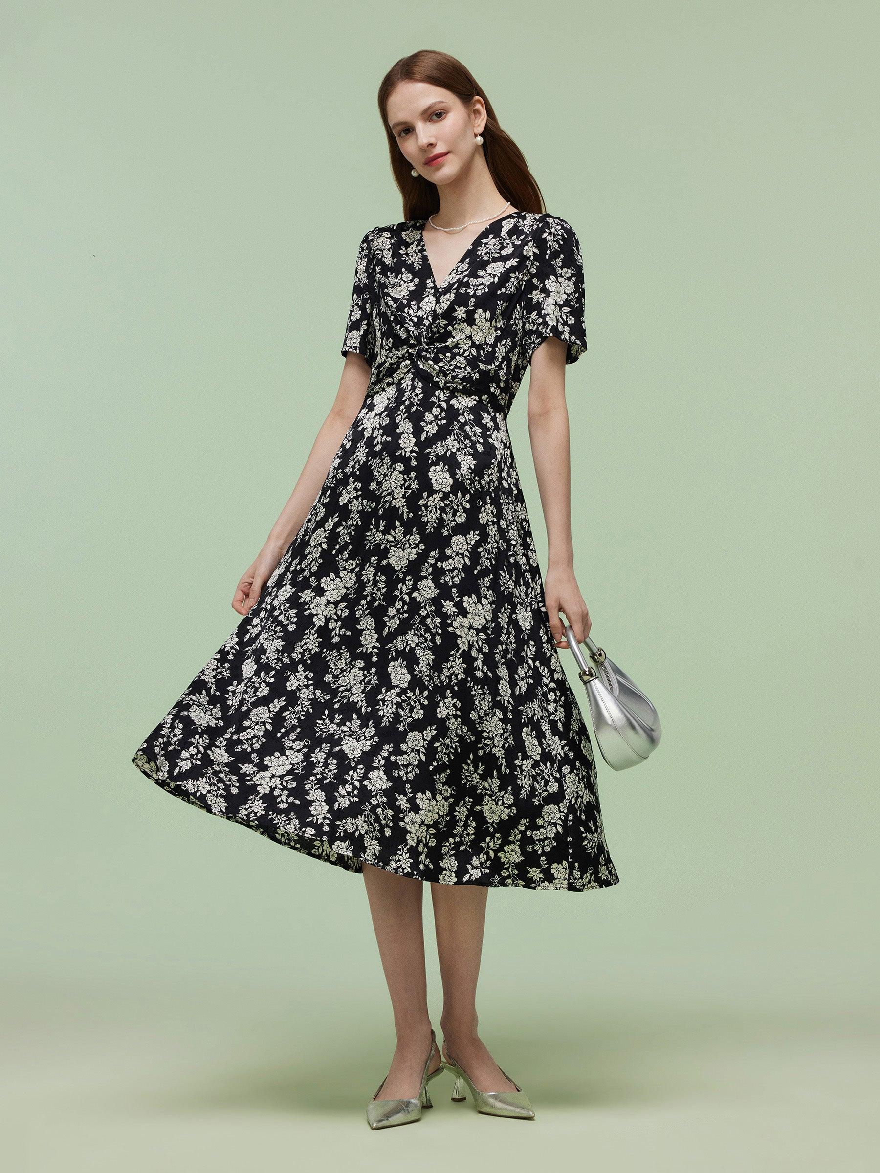 Floral Print Twist Front Women Midi Dress Product Image