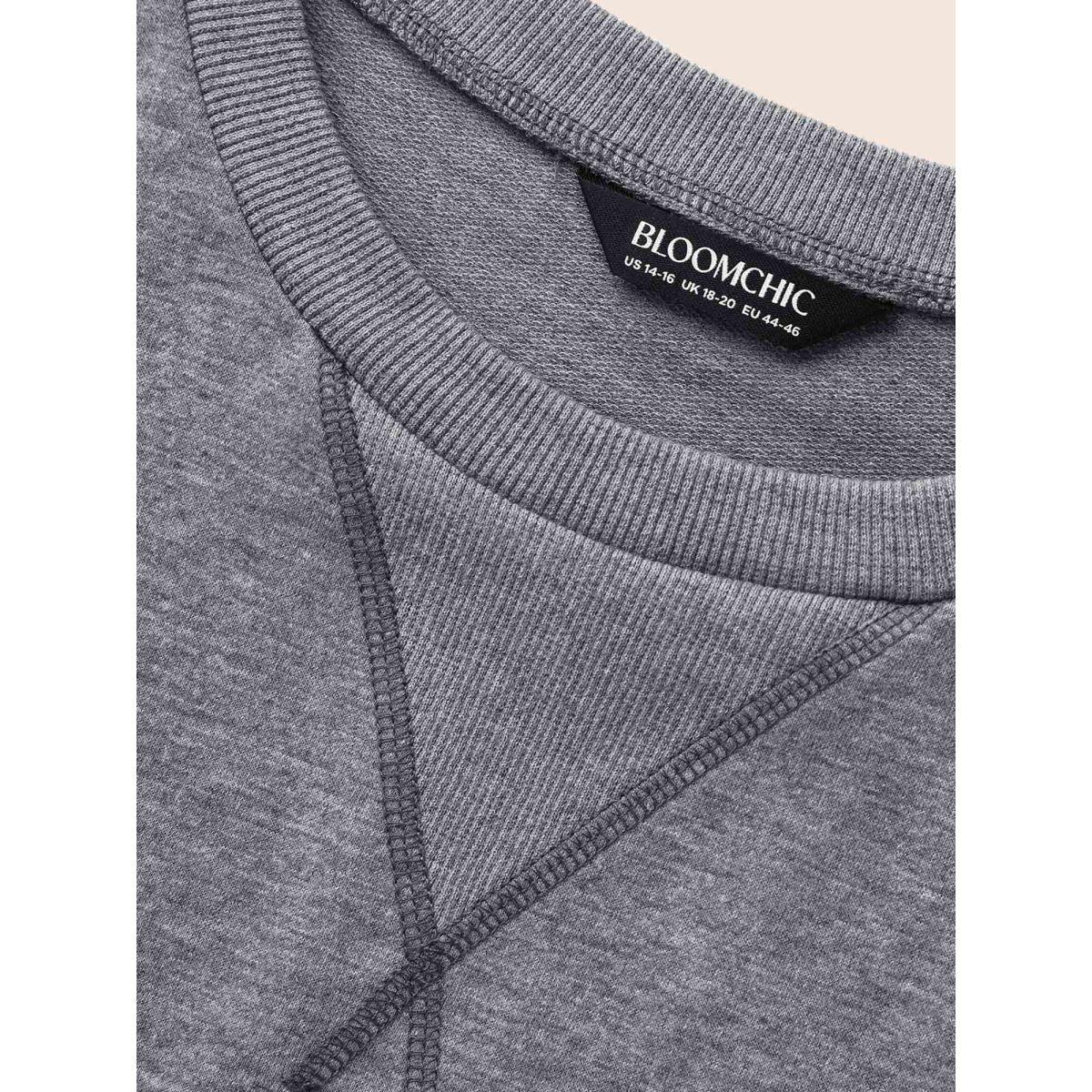 Plus Size Round Neck Stitch Slightly Stretchy Sweatshirt Women Mediumgray Casual Topstitching Round Neck Everyday Sweatshirts BloomChic 18-20/2X Product Image
