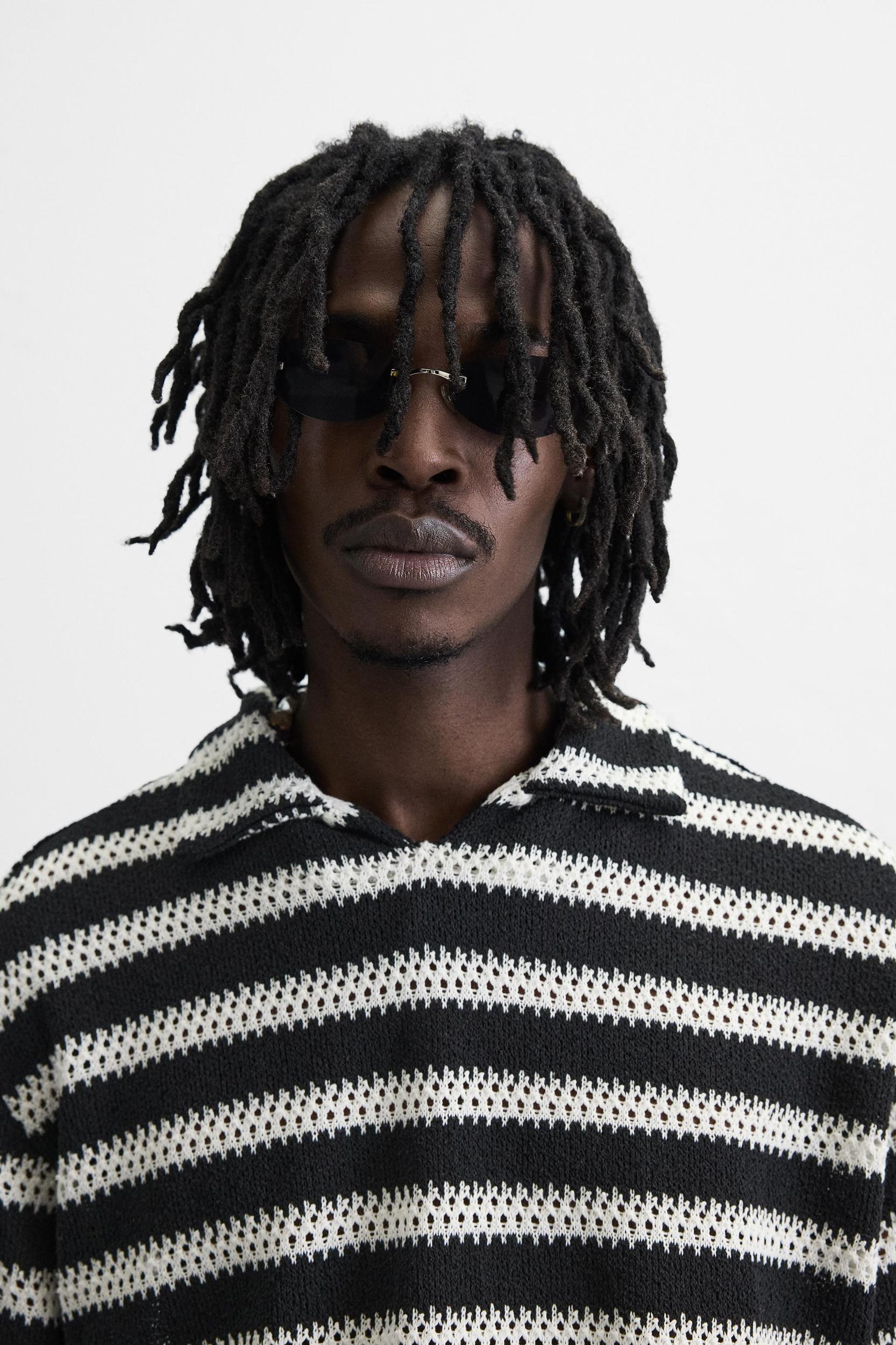 STRIPED KNIT POLO SHIRT Product Image