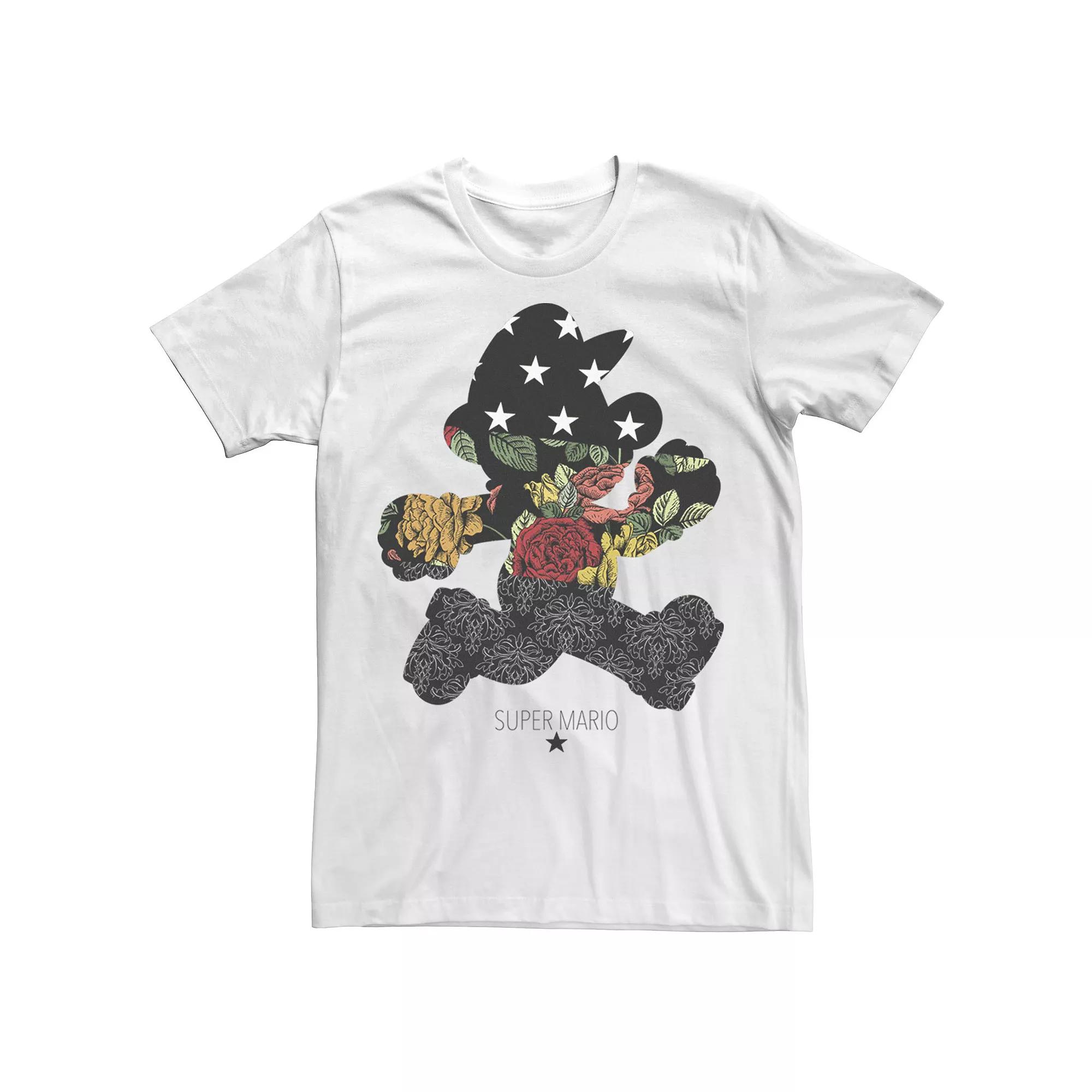 Men's Nintendo Super Mario Running Floral Fill Silhouette Graphic Tee,  Product Image