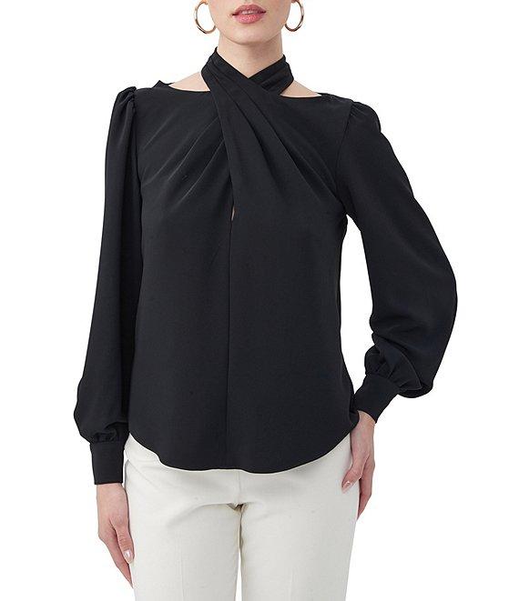 Trina Turk Kanai Cross Halter Neck Cutout Long Sleeve Blouse Product Image