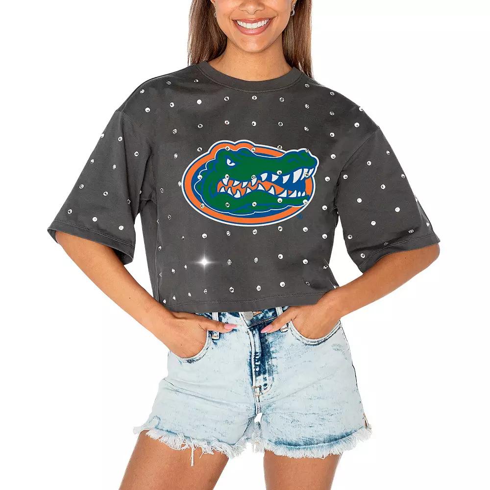 Women's Gameday Couture Gray North Carolina Tar Heels Go Time Rhinestone Crop T-Shirt,  Product Image