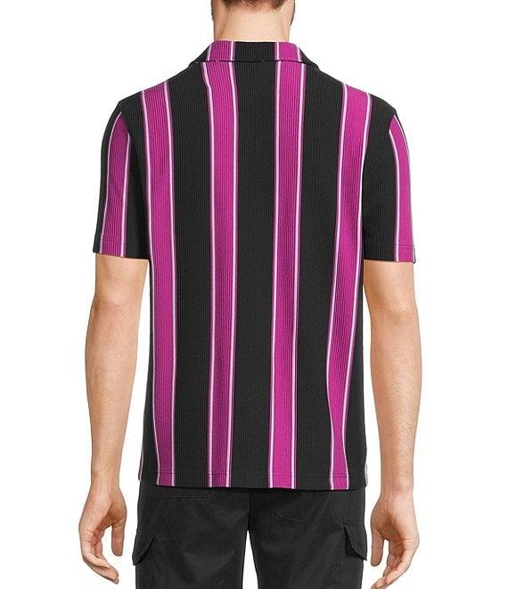 Murano Interdimensional Collection Slim Fit Striped Rib Camp Collar Knit Shirt Product Image