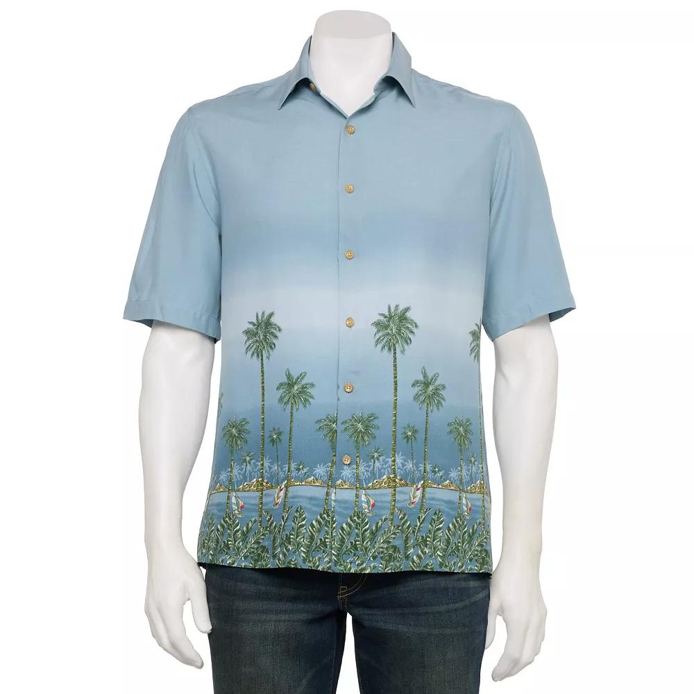Men's Newport Blue Short Sleeve Button Down Shirt, Size: Small, Palm Border Product Image