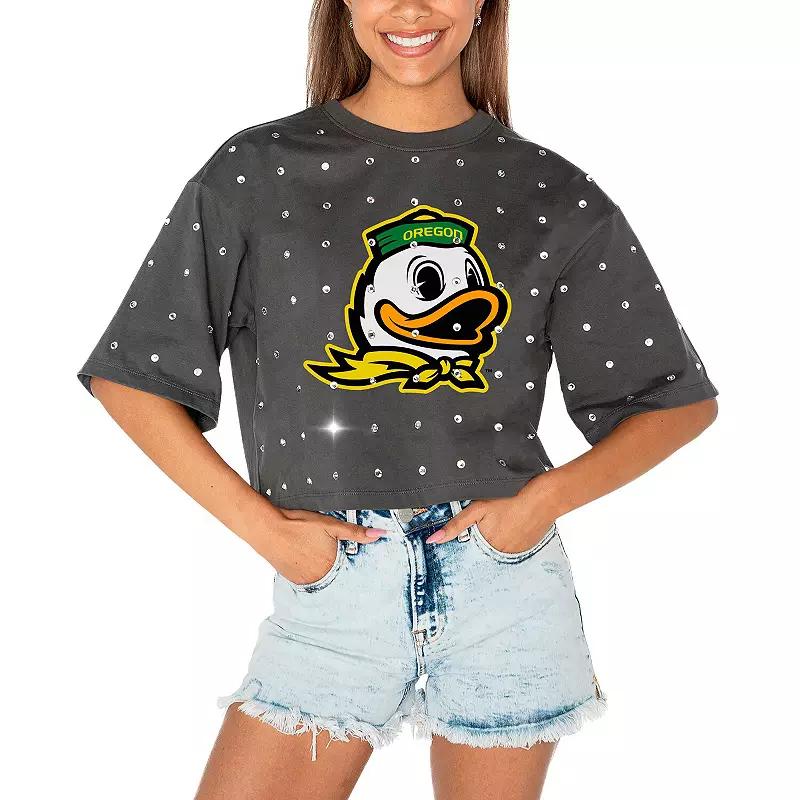 Women's Gameday Couture Gray Oregon Ducks Go Time Rhinestone Crop T-Shirt,  Product Image