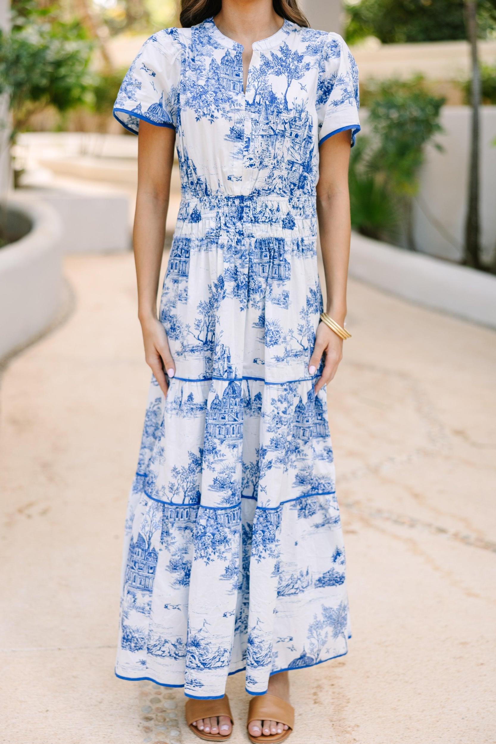 Share Your Happiness Blue Toile Maxi Dress Female Product Image
