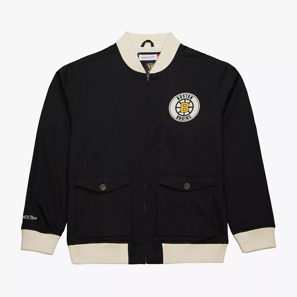 Men's Mitchell & Ness Black Boston Bruins Vintage Coaches Cotton Twill Full-Zip Jacket,  Product Image
