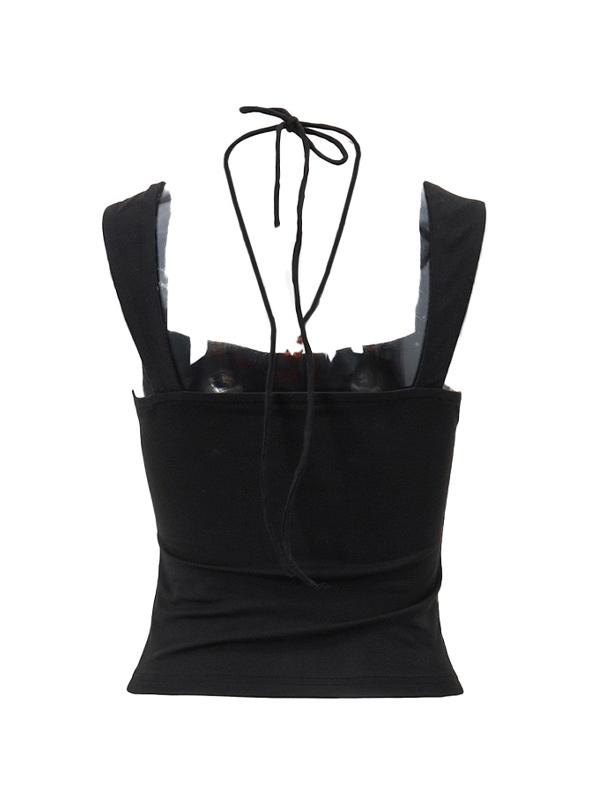 Solid Color Pleated Halter Tank Top Product Image