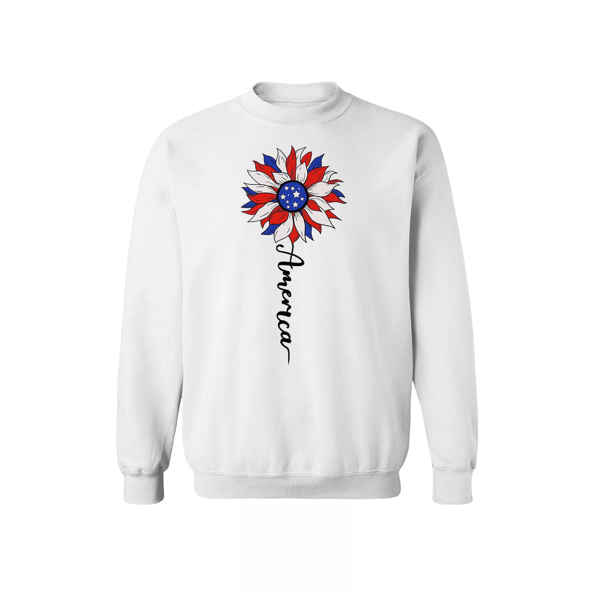 Junior's American Sunflower Graphic Fleece Sweatshirt, Women's,  Product Image