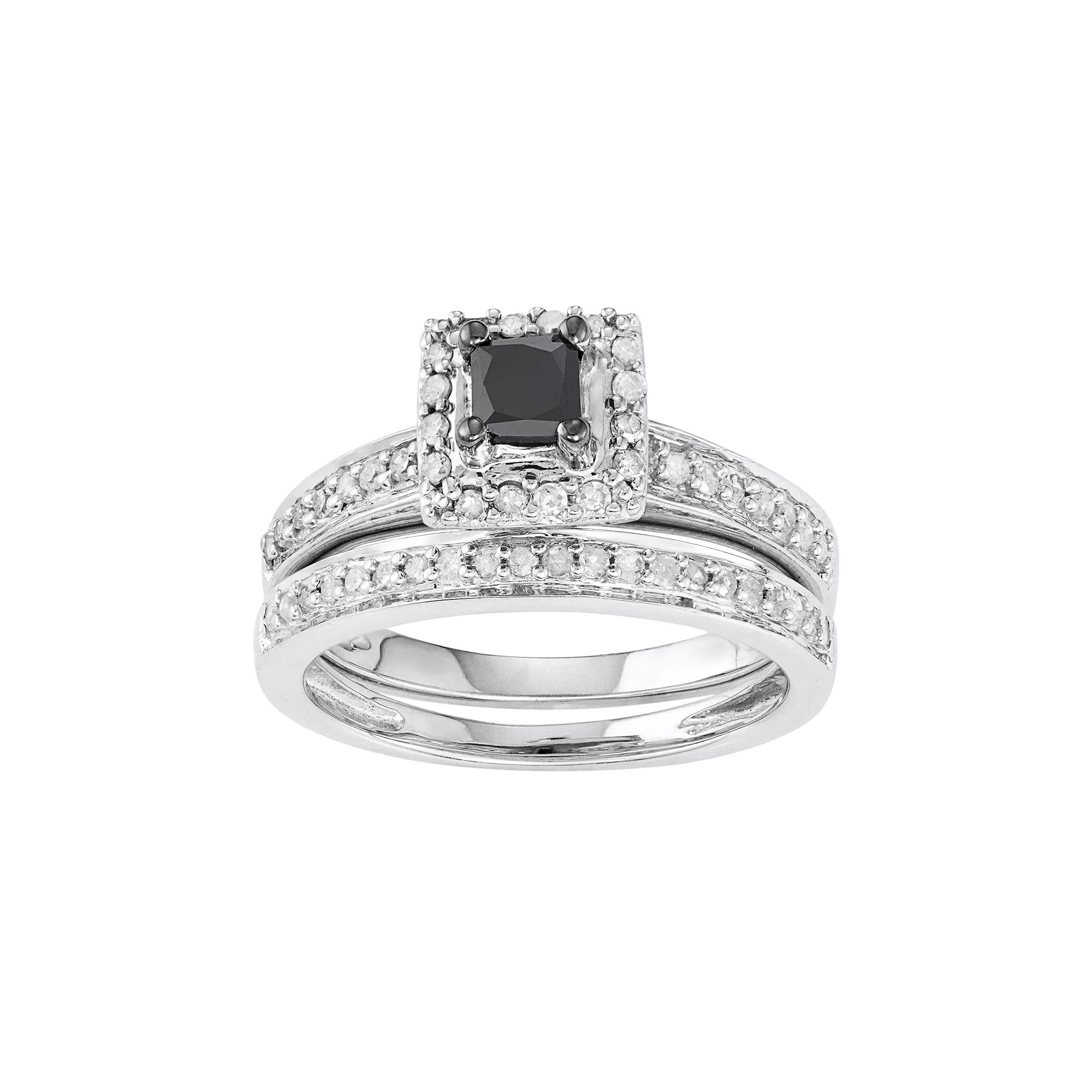 HDI 10k White Gold 1/2 Carat T.W. Black & White Diamond Engagement Ring Set, Women's,  Product Image