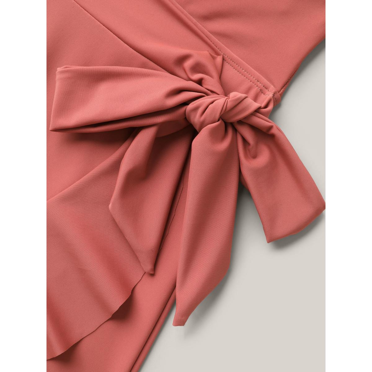 Plus Size Side Tie Ruffled Tiered Swim Dress Women's Swimwear Rust Beach Bodycon Overlap Collar High stretch Curve Swim Dresses BloomChic 10/M Product Image