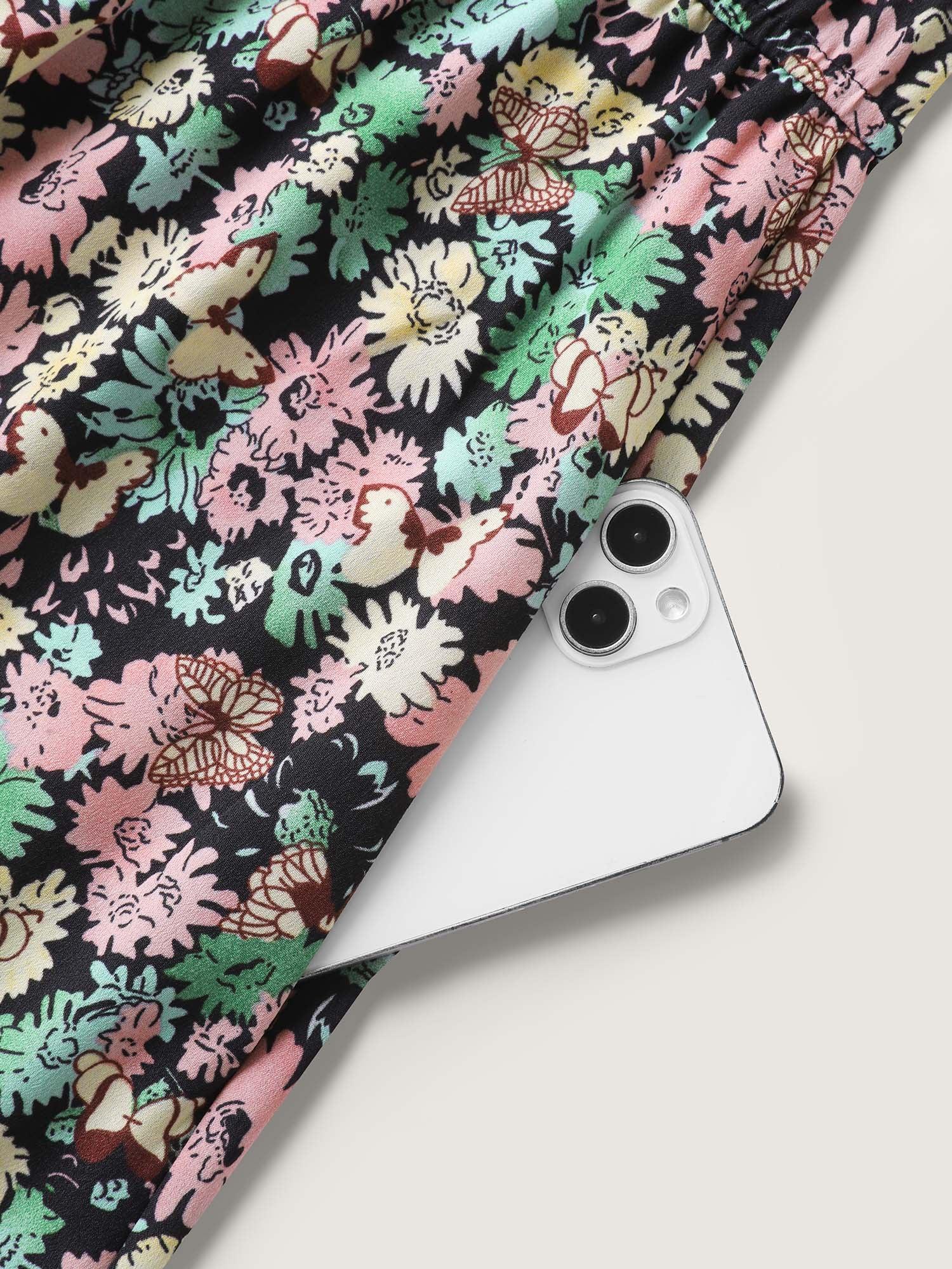 Floral Layered Ruffled Sleeve Midi Dress Female Product Image