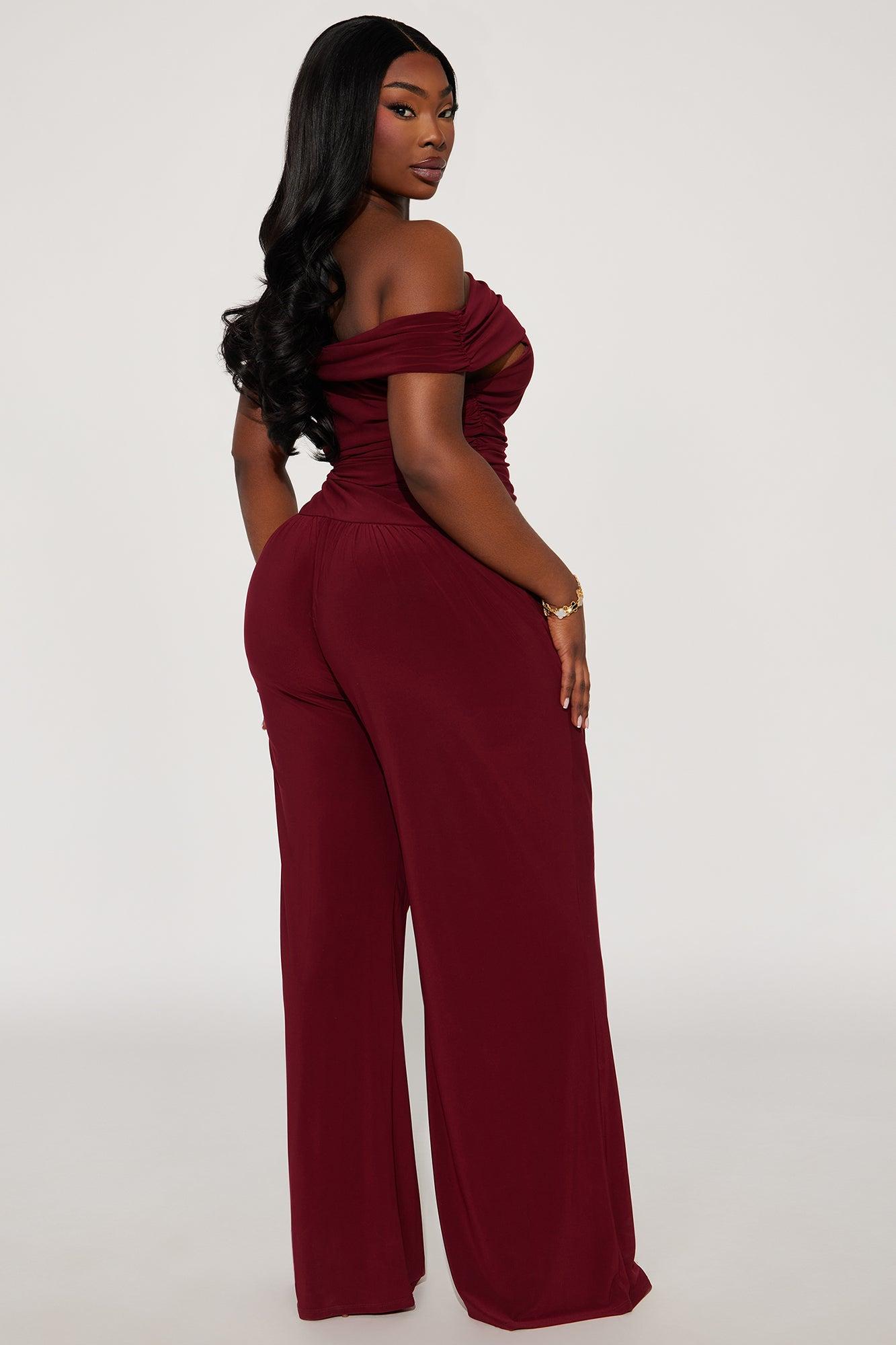 On To The Next Off Shoulder Jumpsuit - Burgundy Product Image