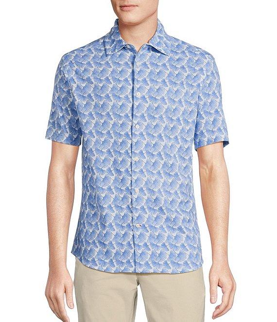 Cremieux Blue Label Jersey Leaf Print Short Sleeve Coatfront Shirt Product Image