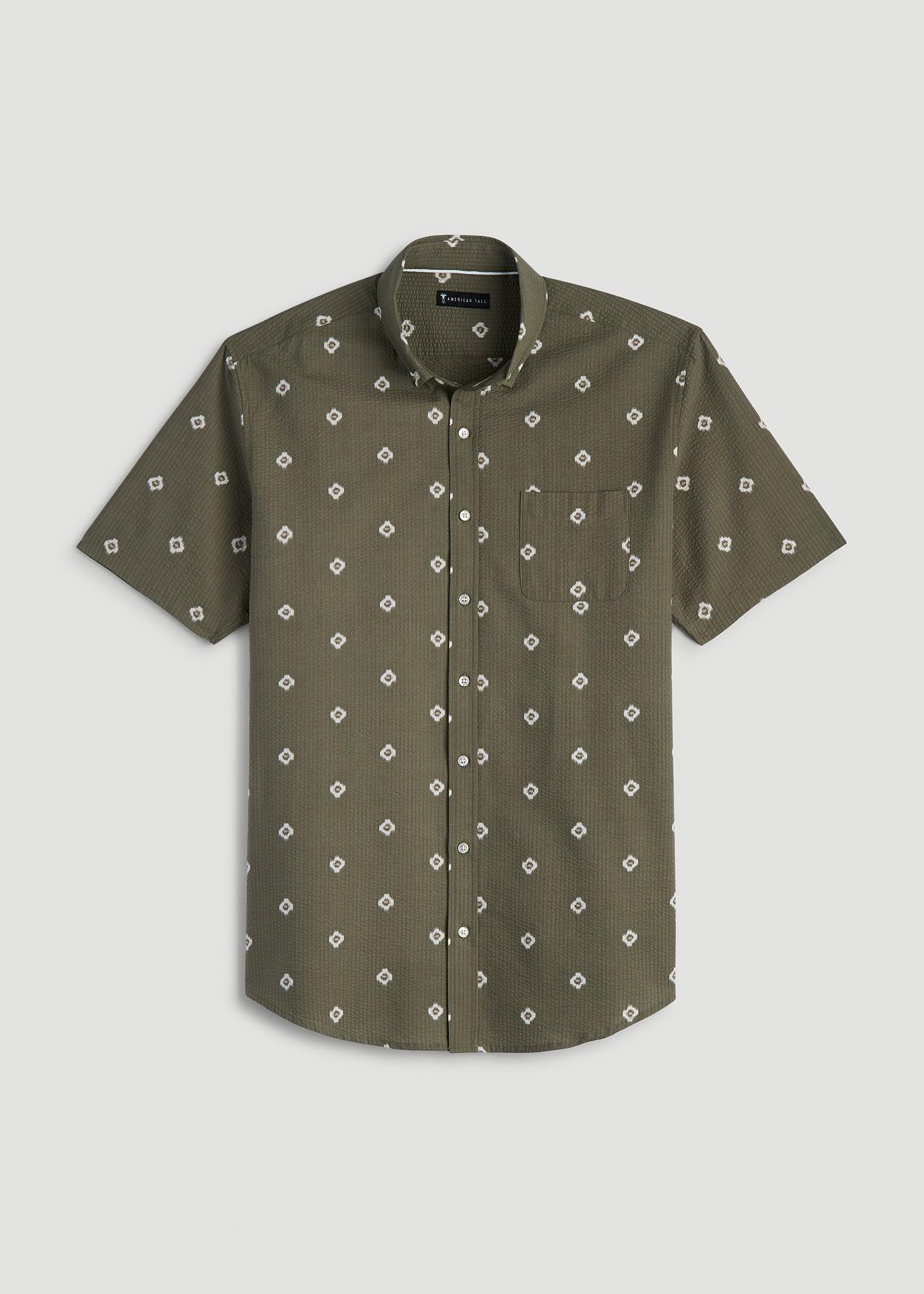 Seersucker Short Sleeve Shirt for Tall Men in Olive and Beige Floral Male Product Image