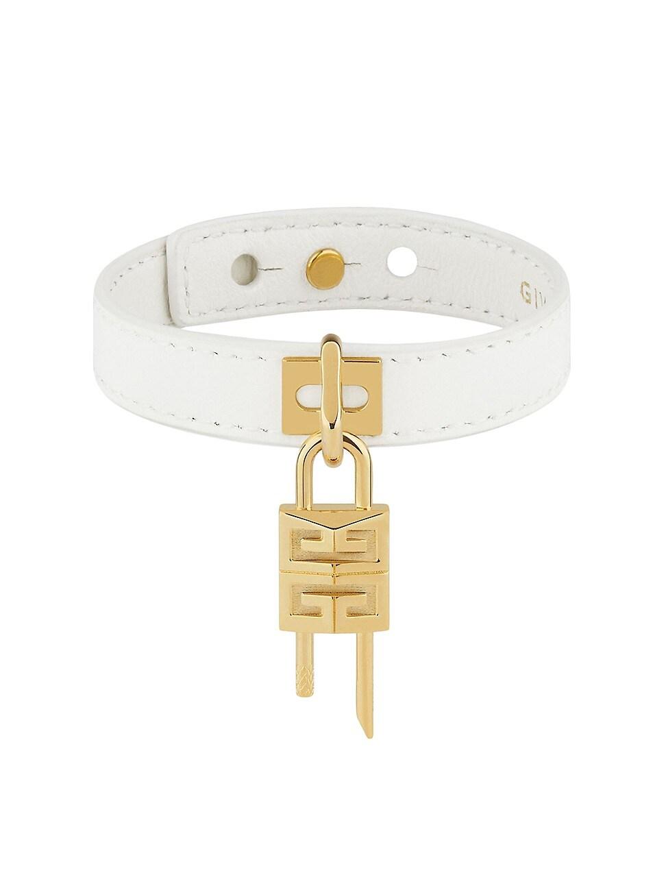 Womens Mini Lock Bracelet In Metal And Leather Product Image