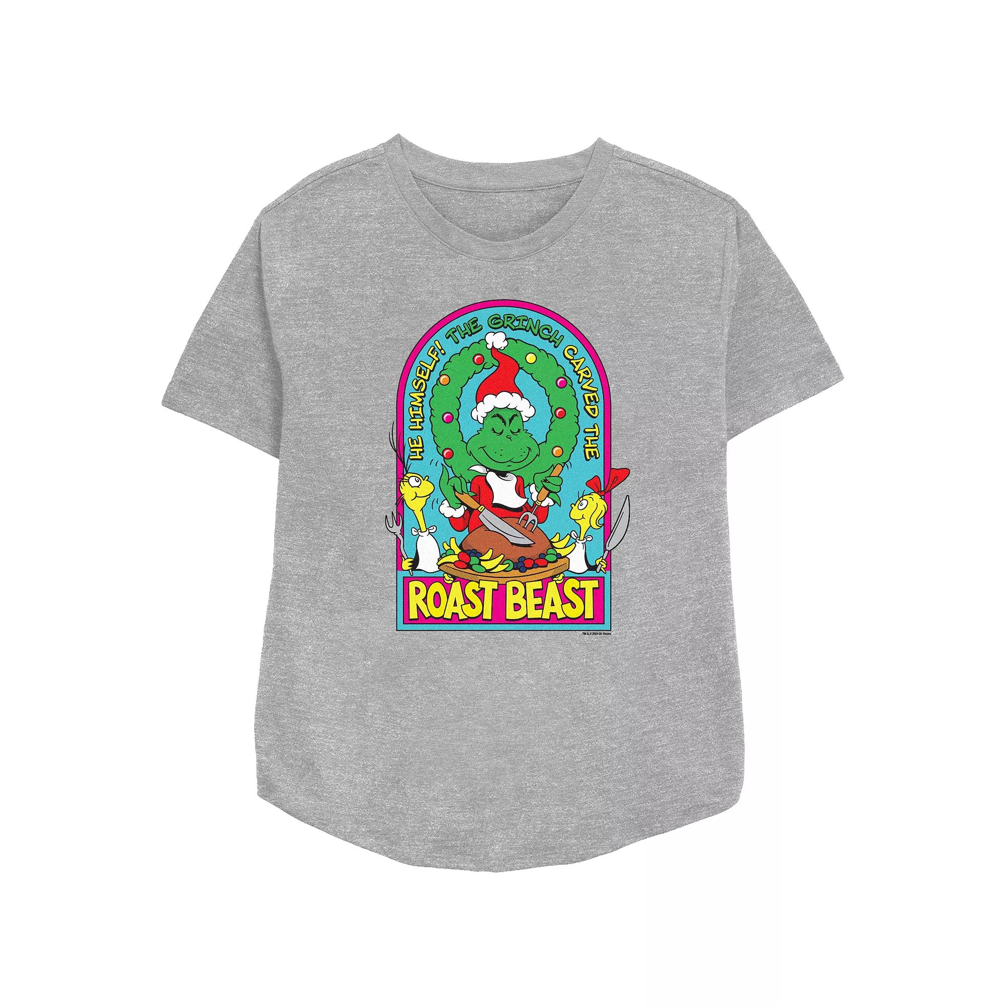 Womens Dr. Seuss Grinch Roast Beast Relaxed Fit Graphic Tee Athletic Grey Product Image