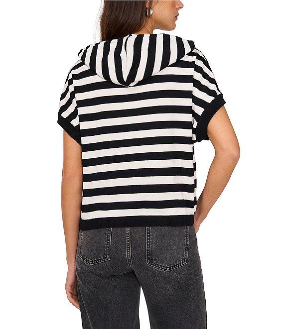 Vince Camuto Knit Striped Crew Neck Short Sleeve Hoodie Product Image