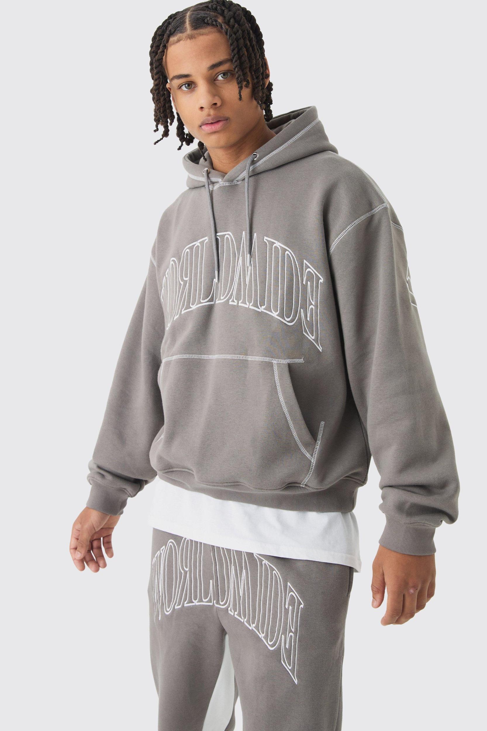 Oversized Worldwide Contrast Stitch Gusset Tracksuit | boohooMAN USA Product Image