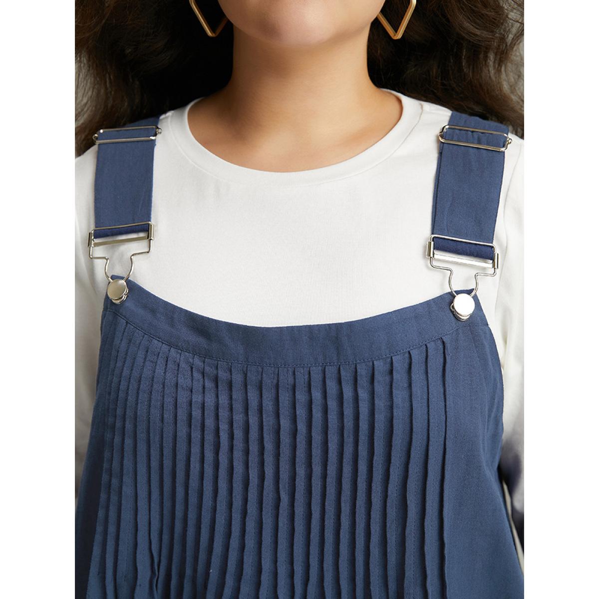 Plus Size Plain Plicated Detail Adjustable Straps Dress Indigo Women Casual Adjustable Straps Spaghetti Strap Sleeveless Curvy Midi Dress BloomChic 22-24/3X Product Image