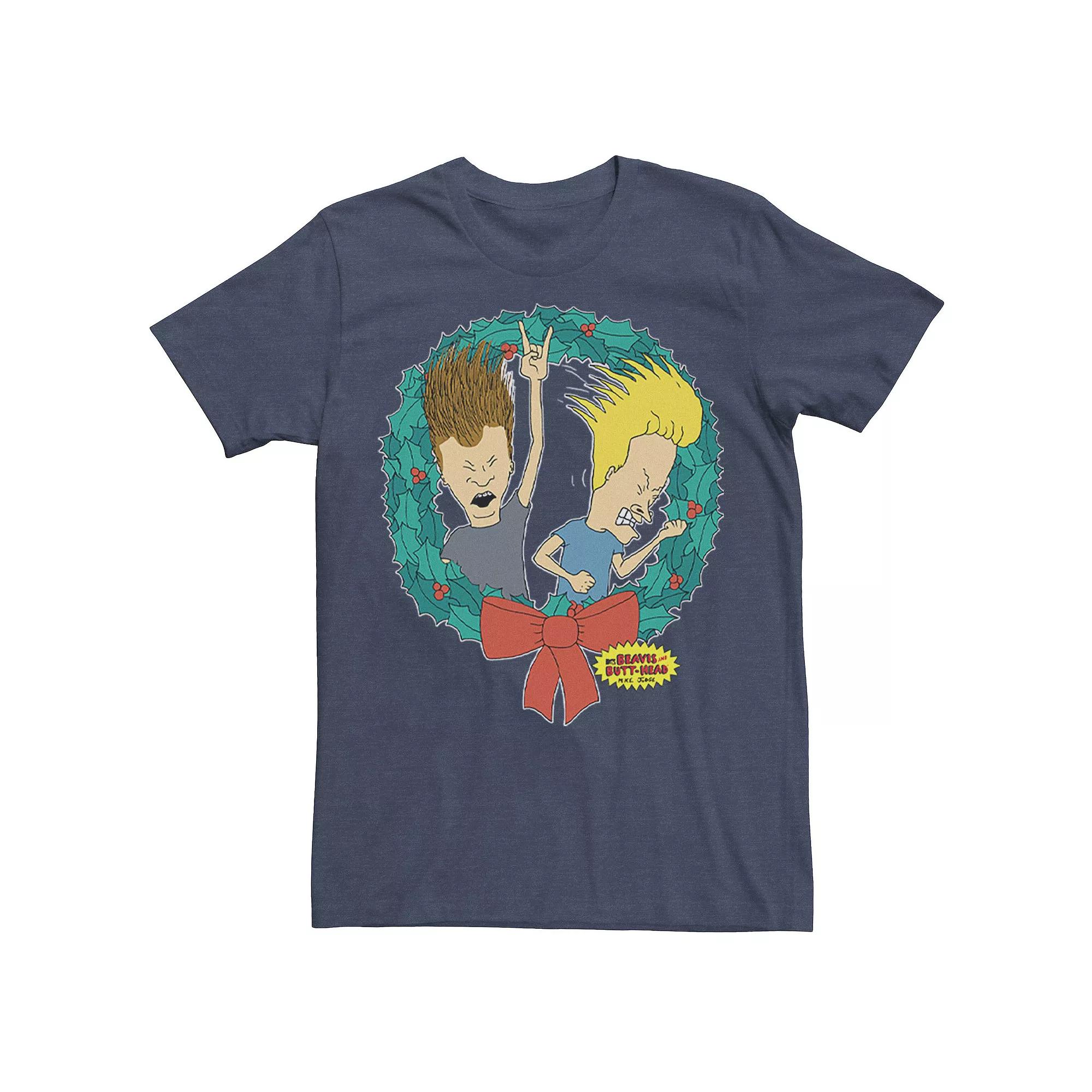Men's Beavis & Butthead Christmas Rock & Wreath Tee,  Product Image