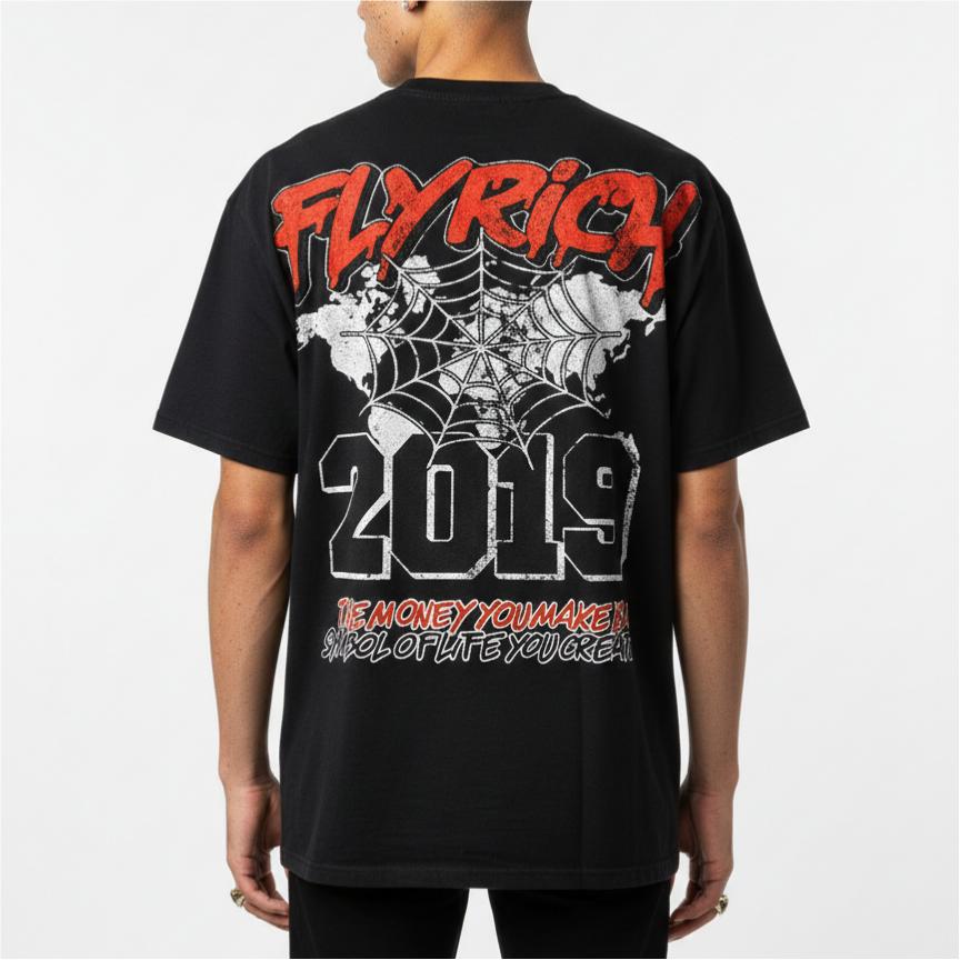 Y2k Vintage Flyrich 2019 World Graphic Cotton T-Shirt Product Image