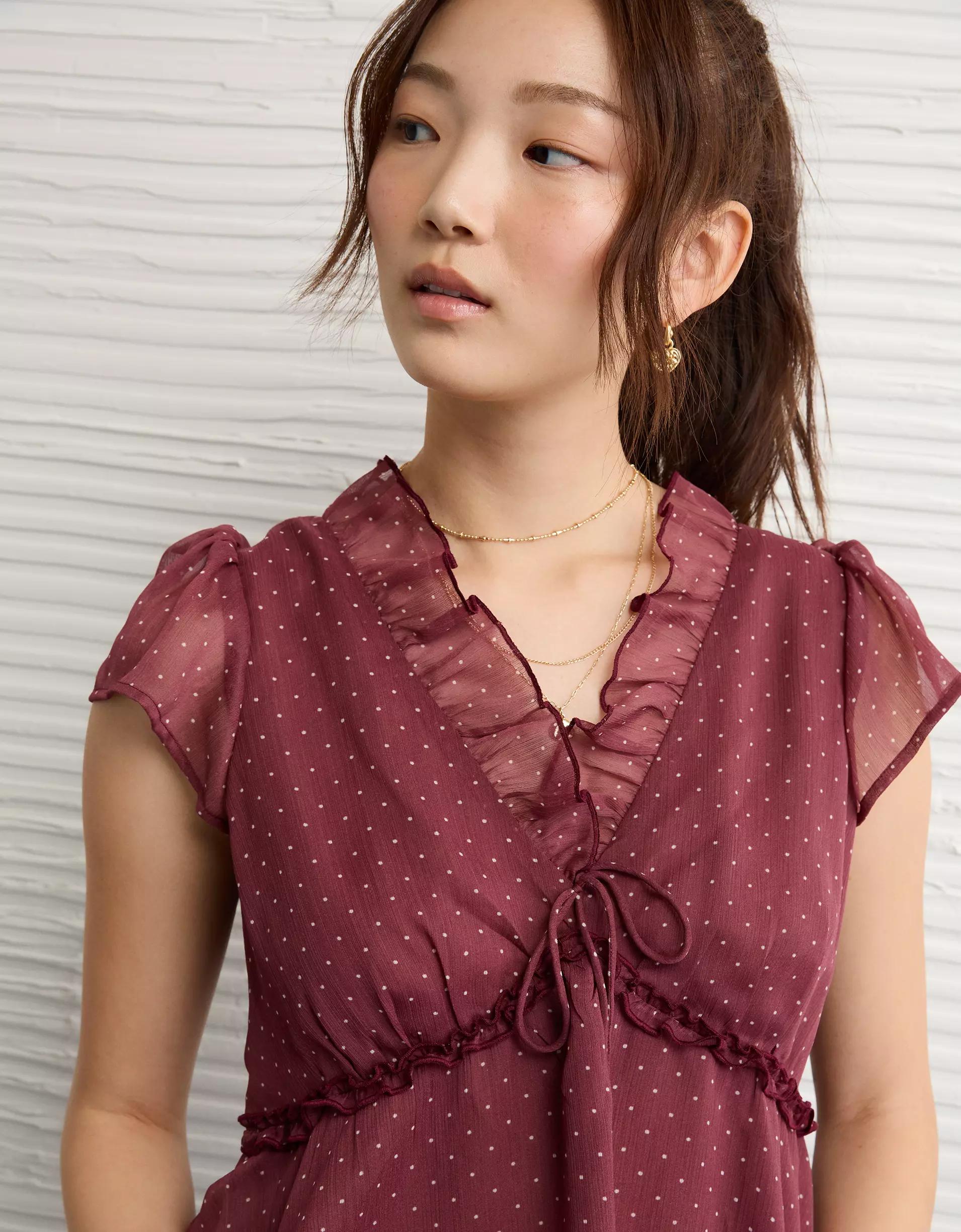 AE V-Neck Chiffon Babydoll Blouse Product Image