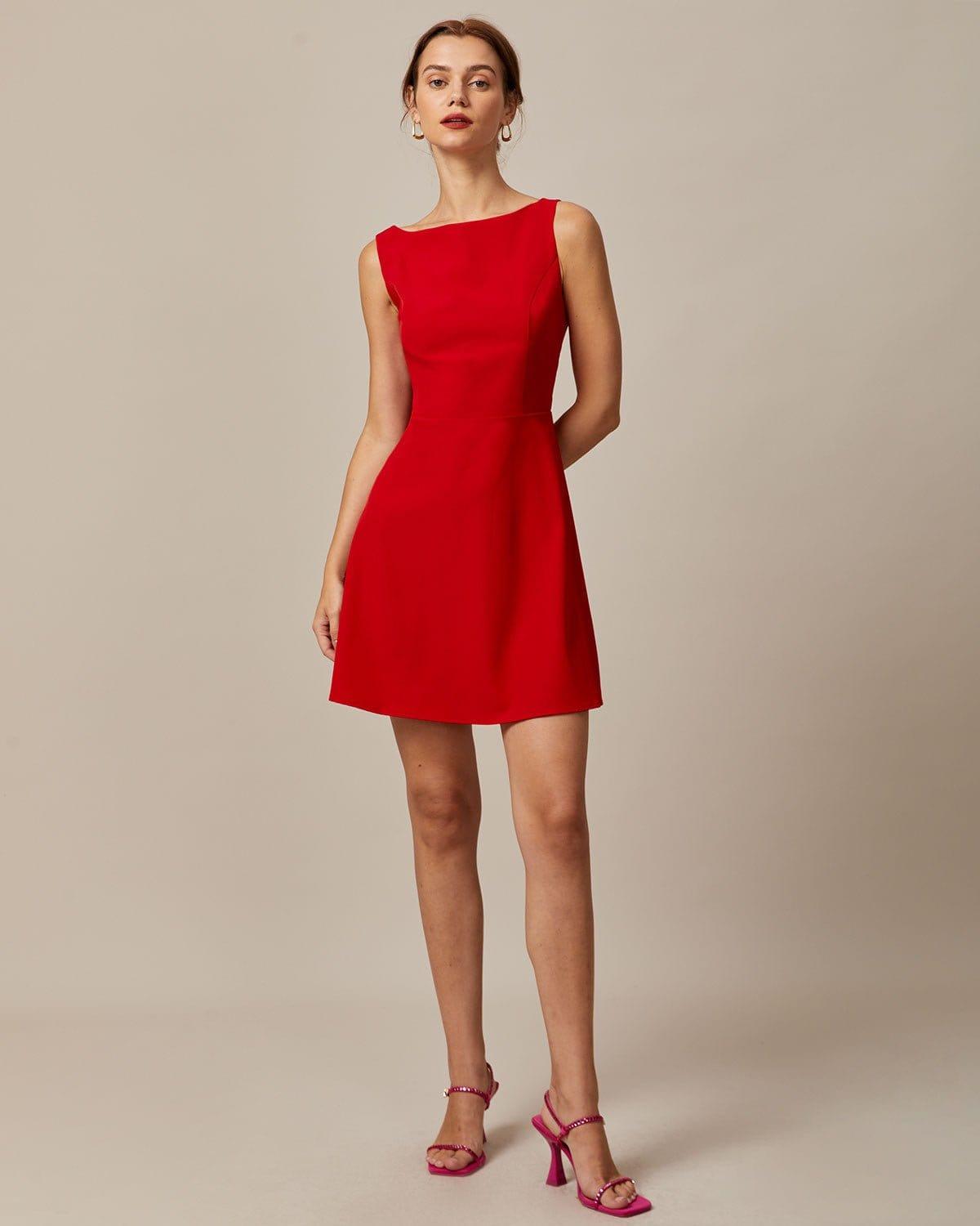 The Red Boat Neck High Waisted Mini Dress Product Image