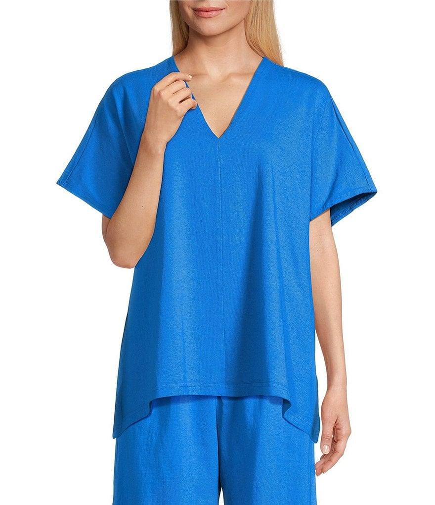 Bryn Walker Baxter Cotton Jersey V-Neck Short Sleeve Shirt Product Image