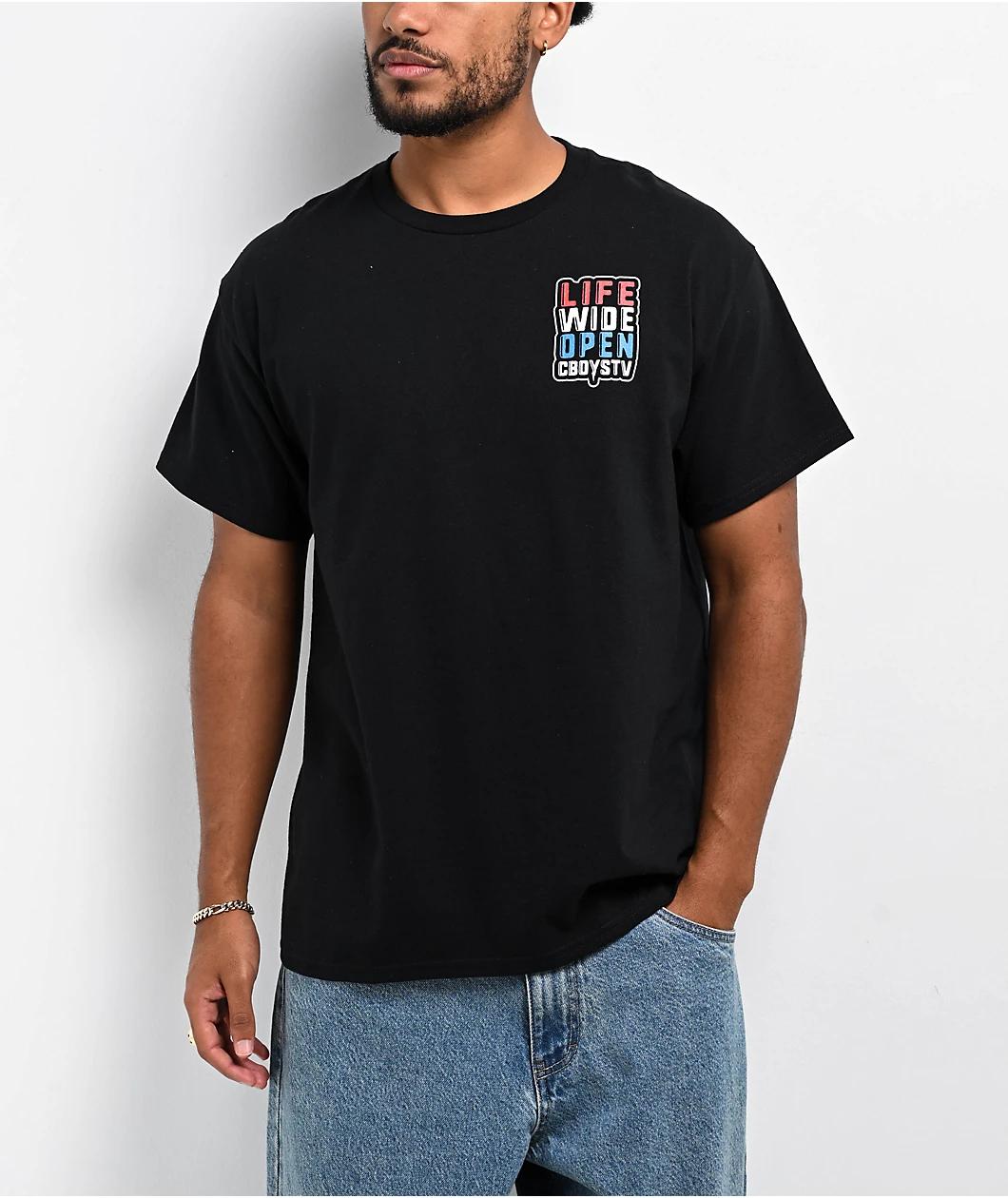 CboysTV Red, White, & Blue Life Wide Open Black T-Shirt Product Image