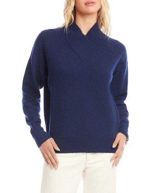Karen Kane Crossover V-Neck Shawl Collar Long Sleeve Soft Knit Pullover Product Image