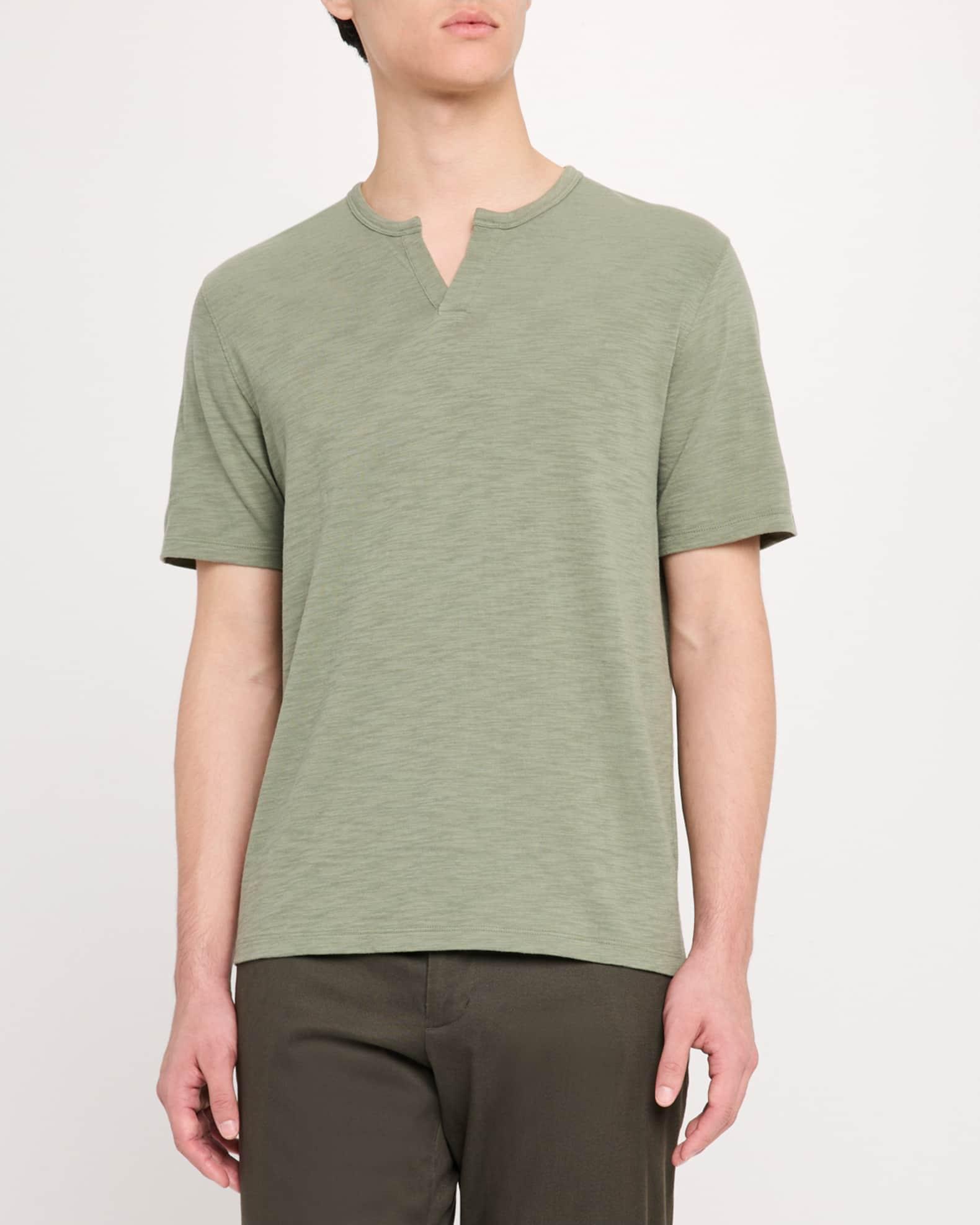 Men's Split-Neck Slub Cotton T-Shirt Product Image