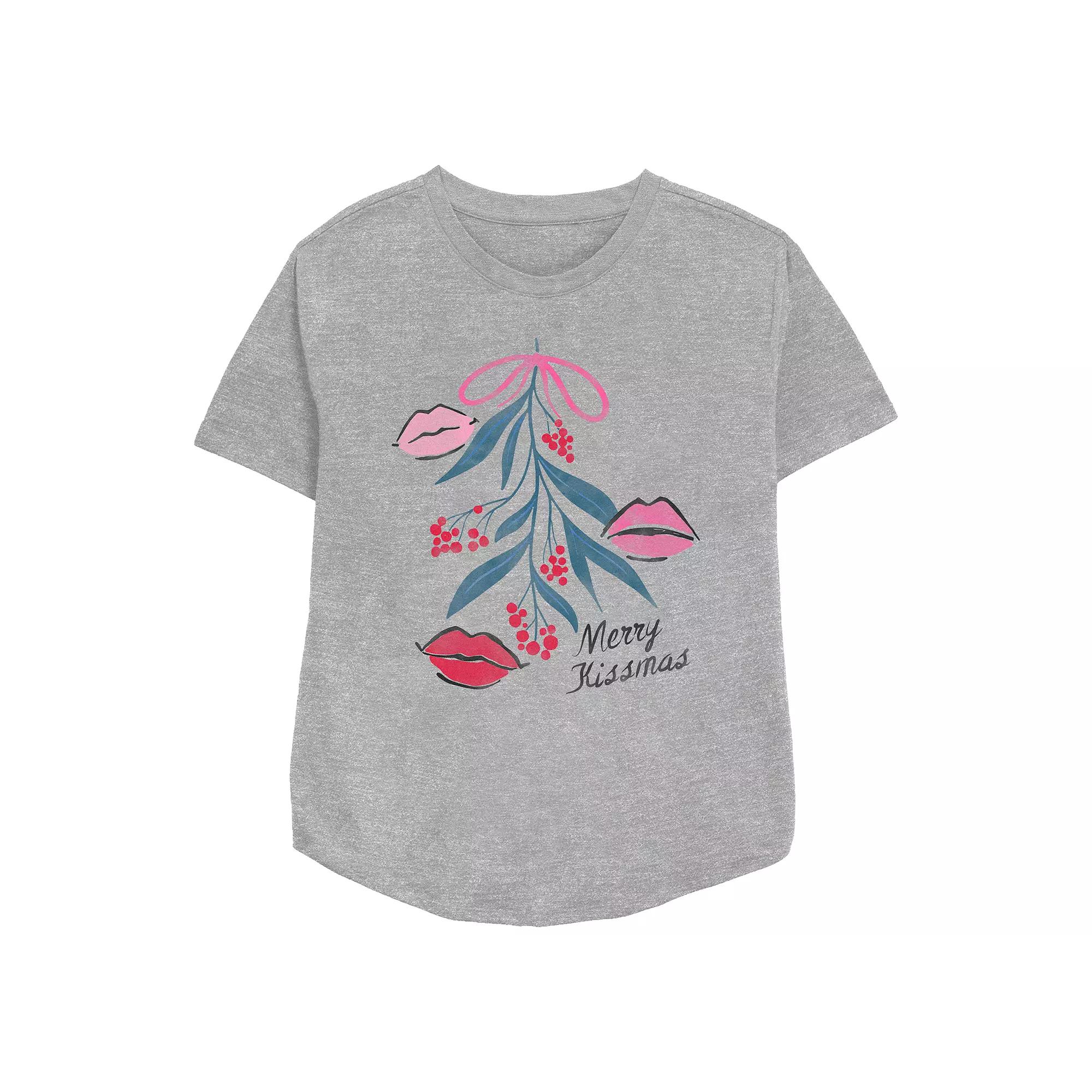 Women's Mistletoe Merry Kissmas Relaxed Fit Graphic Tee,  Product Image
