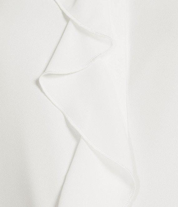 Calvin Klein Point Collar Long Sleeve Ruffle Button Front Blouse Product Image