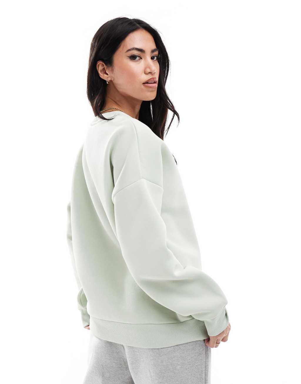 Miss Selfridge oversized heart embroidered sweatshirt in mint Product Image