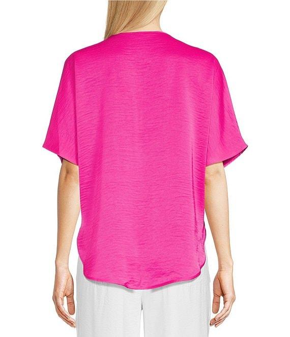 DKNY by Donna Karan Woven V-Neck Short Sleeve Blouse Product Image