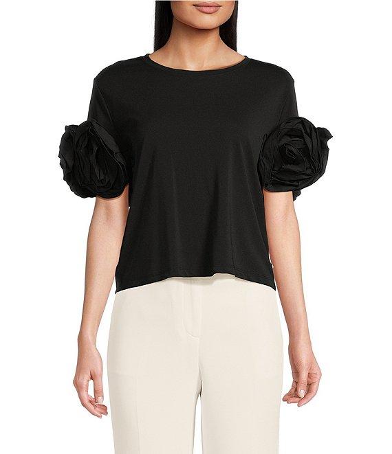 KARL LAGERFELD PARIS Jersey Crew Neck Short Sleeve Top Product Image