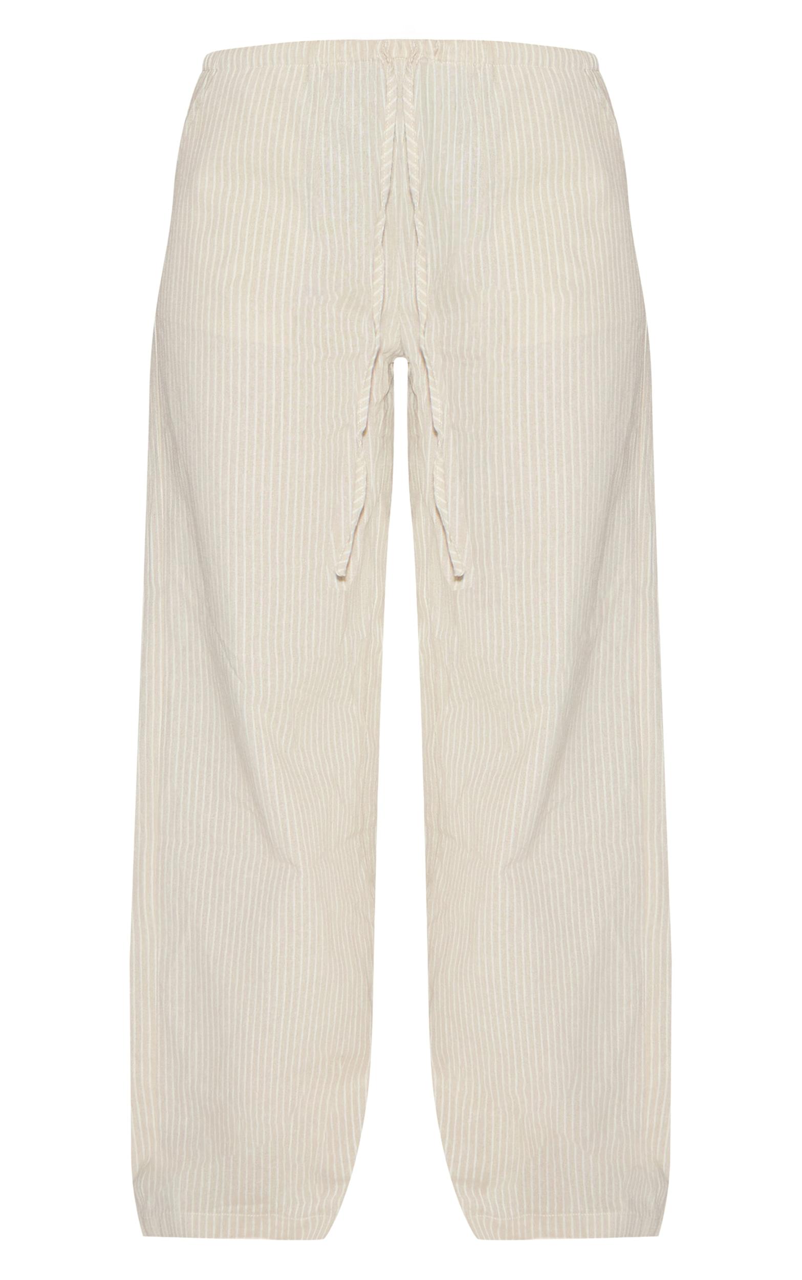 Sage Green Stripe Cotton Drawstring Mid Rise Pants Product Image