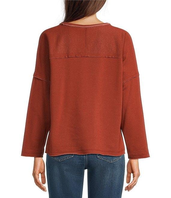 Ali Miles Knit Raw Edge Bow Detail Crew Neck Dolman Long Sleeve Top Product Image