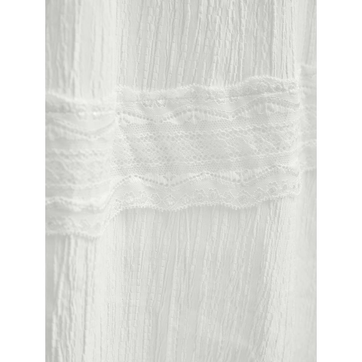 Plus Size Textured Cut-Out Lace Tied Midi Dress Beige Women Boho Woven ribbon&lace trim V-neck Half Sleeve Curvy BloomChic 18-20/2X Product Image