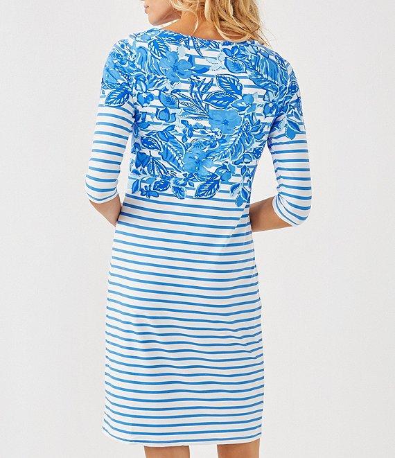 Lilly Pulitzer x Saint James Propriano Soleil Stripe Floral Print Boat Neck 3/4 Sleeve Dress Product Image