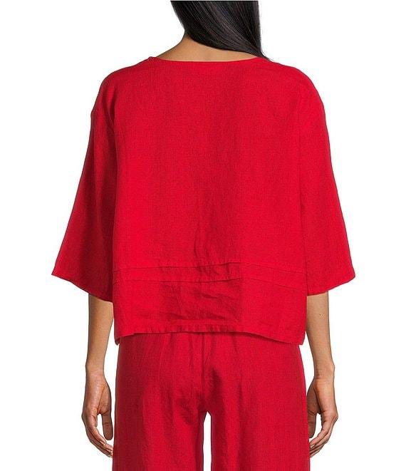 Bryn Walker Light Linen Round Neck 3/4 Sleeve Pintuck Detail Shirt Product Image